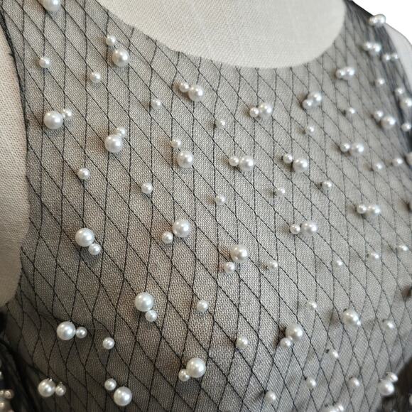 Shein Black Mesh Sexy Pearl Cropped Tank Top Sz. Medium - Picture 2 of 4